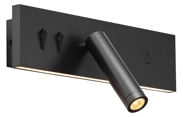 Lampă de perete modernă neagră reglabilă cu USB-C incl. LED - Modric