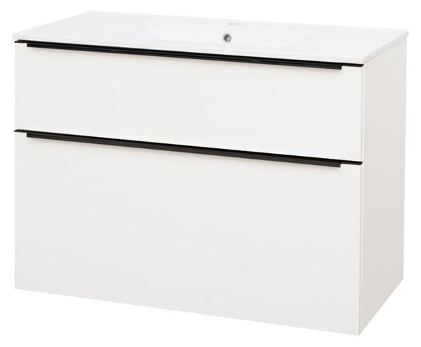 Mereo Mereo, Mailo, dulap baie cu chiuveta ceramica 101 cm, maner negru, MER-CN512B