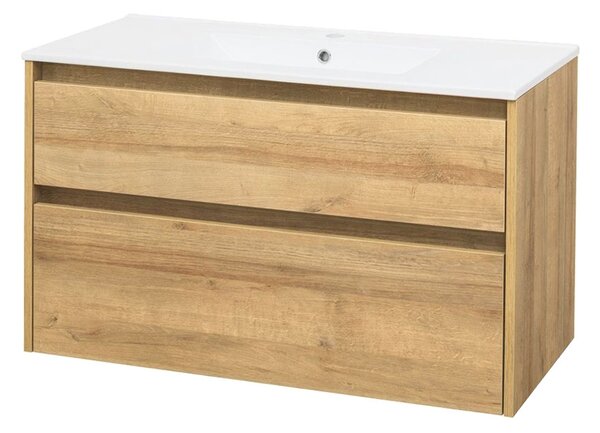 Mereo Mereo, Opto, dulap baie cu chiuveta ceramica 101 cm, alb, stejar, alb/stejar, negru, MER-CN922