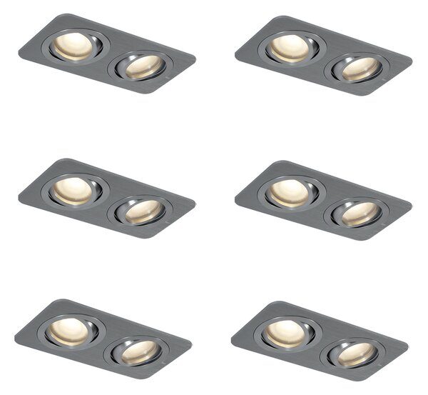 Set de 6 spoturi încastrate rotunjite, culoarea metalului de armă, GU10 50mm, reglabile, IP44, 2 lumini - Alberto