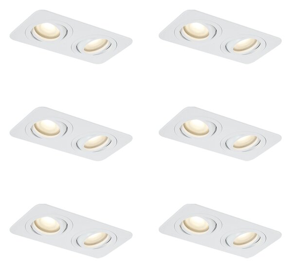 Set de 6 spoturi încastrate rotunjite albe GU10 50mm rotative și înclinabile IP44 cu 2 lumini - Alberto