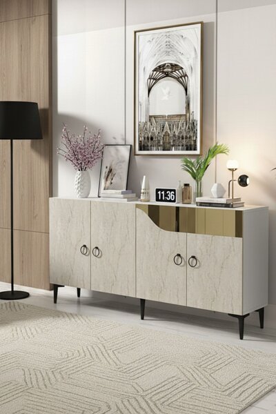Gama komód, fehér-travertin, 150 cm – TR555CHM1340