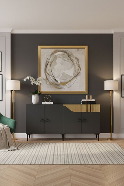 Gama komód, antracit-arany, 150 cm