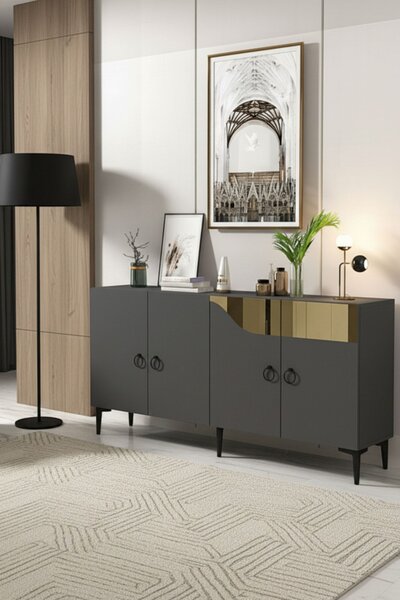 Gama komód, antracit-arany, 150 cm