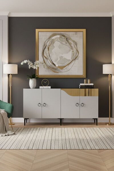Gama komód, fehér-arany, 150 cm