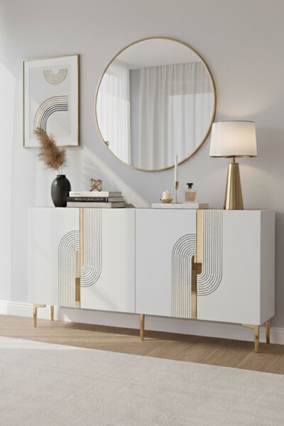Meyra komód, fehér-arany, 150 cm