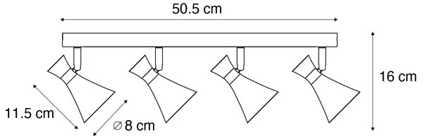 Spot modern de plafon negru cu 4 lumini rotative și înclinabile - Triangle