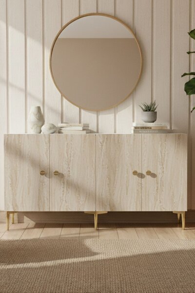 Simple komód, fehér-travertin, 150 cm