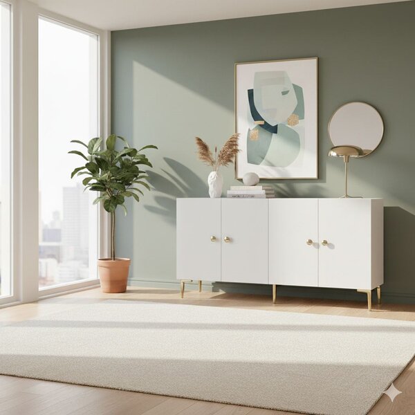 Simple komód, fehér-arany, 150 cm