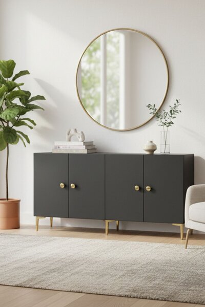 Simple komód, antracit-arany, 150 cm