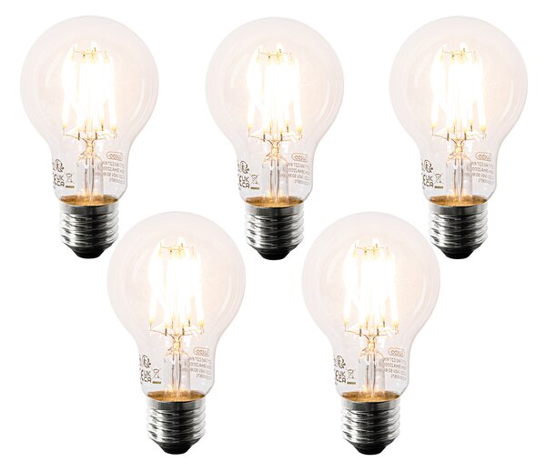 Set de 5 becuri LED E27 A60 transparente 6W 630lm 2200K