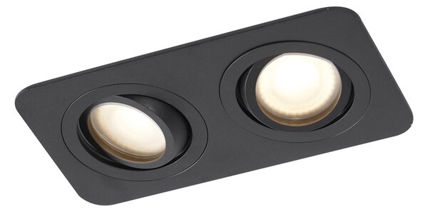 Set de 6 spoturi încastrate rotunjite negre GU10 50mm pivotante și înclinabile IP44 cu 2 lumini - Alberto