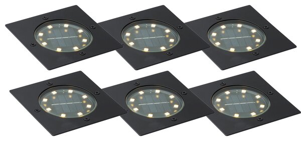 Set de 6 spoturi de sol negre pătrate, inclusiv LED IP65 Solar - Terry