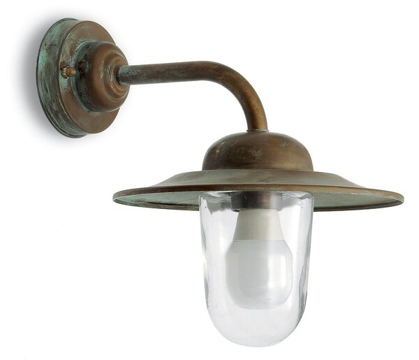 Moretti Luce Lampă de perete pentru exterior Casale, alamă, sticlă, IP44, proiecție 30 cm, reglabil, Bronz / Alamă Veche, Metal, Antichitate