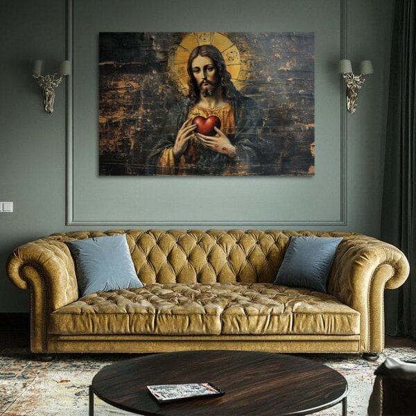 Inima Sacră a lui Iisus | finisată de mâna artistului - 40x60 cm