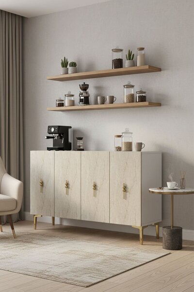 Komód, fehér-travertin, 120 cm – TR555CHM1430