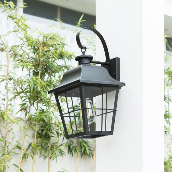 Lindby lampă de perete pentru exterior Mertollio, înălțime 47 cm, negru, sticlă, reglabil, Negru, Metal, Vintage