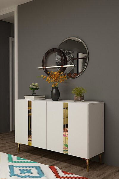 Anka komód, fehér-arany, 120 cm