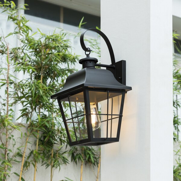Lindby lampă de perete pentru exterior Mertollio, înălțime 47 cm, negru, sticlă, reglabil, Negru, Metal, Vintage