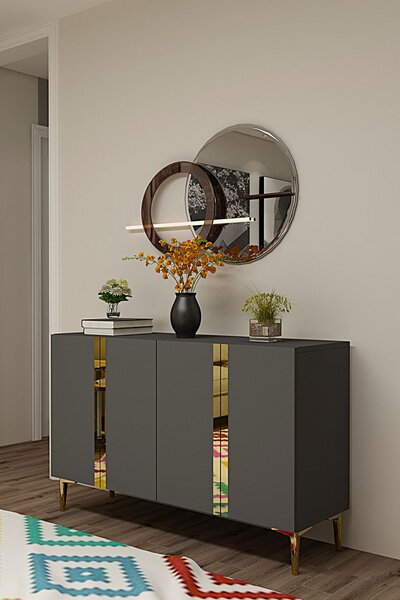 Anka komód, antracit-arany, 120 cm