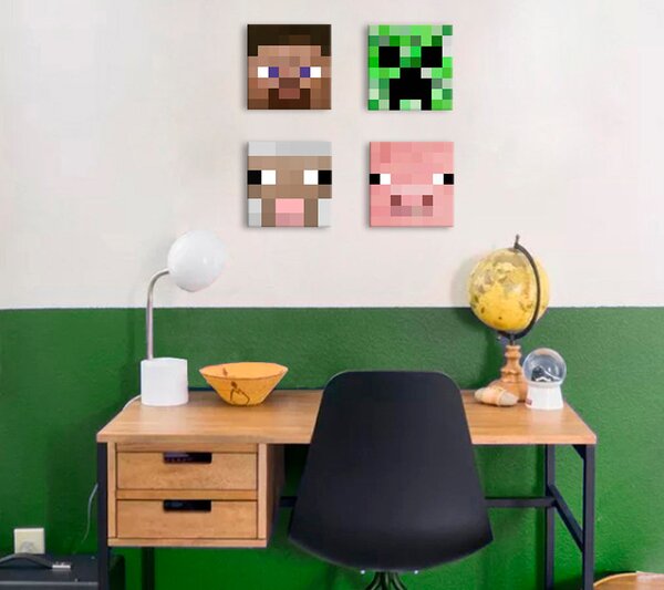 Minecraft pictura - Personaje panza recomandate - Steve, Creeper, Oaie, Porc - 40x40 cm