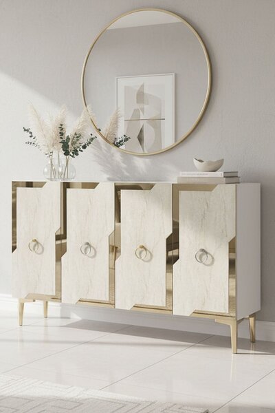 Seza komód, fehér-travertin, 120 cm – TR555CHM1542