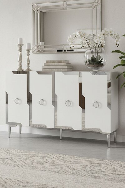 Seza komód, fehér-ezüst, 120 cm