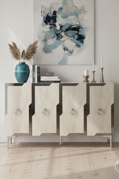 Seza komód, fehér-travertin, 120 cm – TR555CHM1546