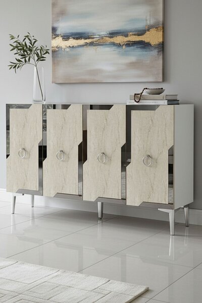 Seza komód, fehér-travertin, 120 cm – TR555CHM1546