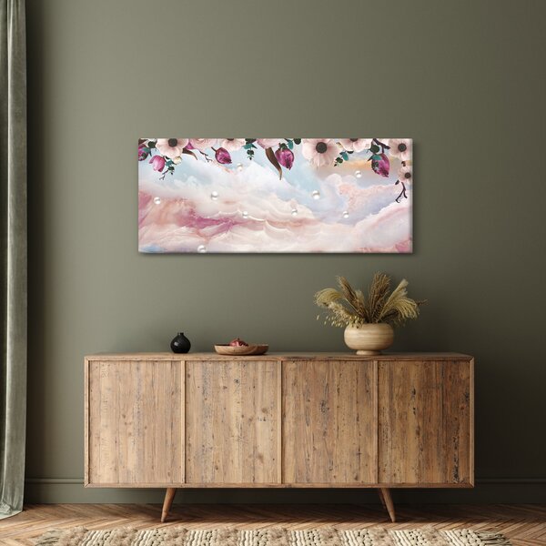 Tablou - Flori roz și marmură roz (120x50 cm)