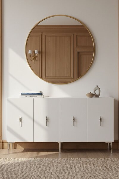 Komód, fehér-ezüst, 125 cm
