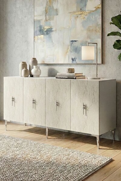 Komód, fehér-travertin, 125 cm – TR555CHM1570