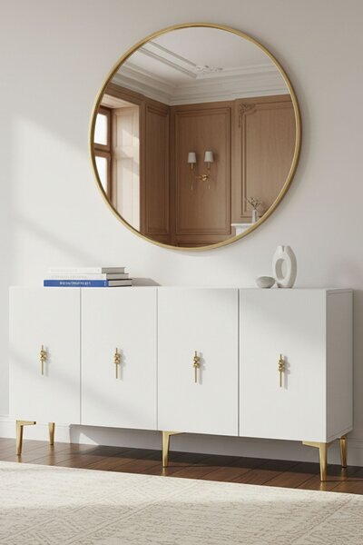 Komód, fehér-arany, 125 cm