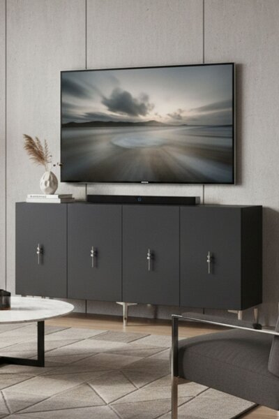 Komód, antracit-ezüst, 125 cm