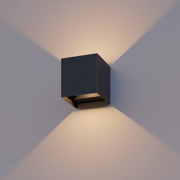 Calex LED lampă de perete exterior Cube, sus/jos, înălțime 10 cm, negru, Negru, Aluminiu, Modern, Priză de perete sus / jos