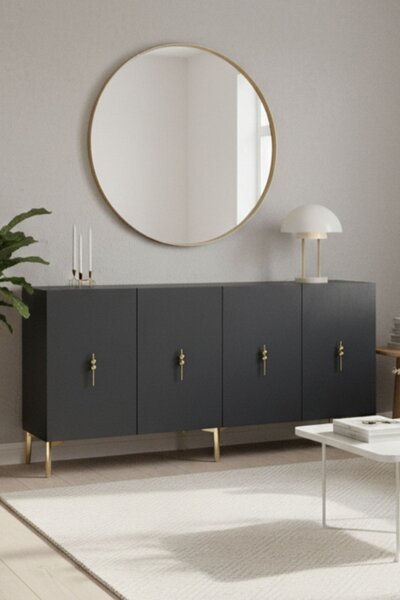 Komód, antracit-arany, 125 cm
