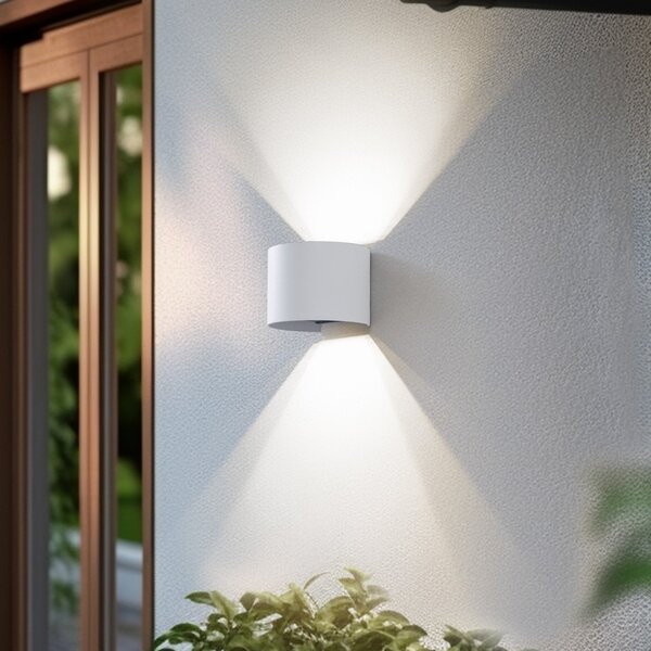 Lindby Lampa de perete pentru exterior Smart LED Dara, albă, rotundă, CCT RGB,, reglabil, Alb, Aluminiu, Modern