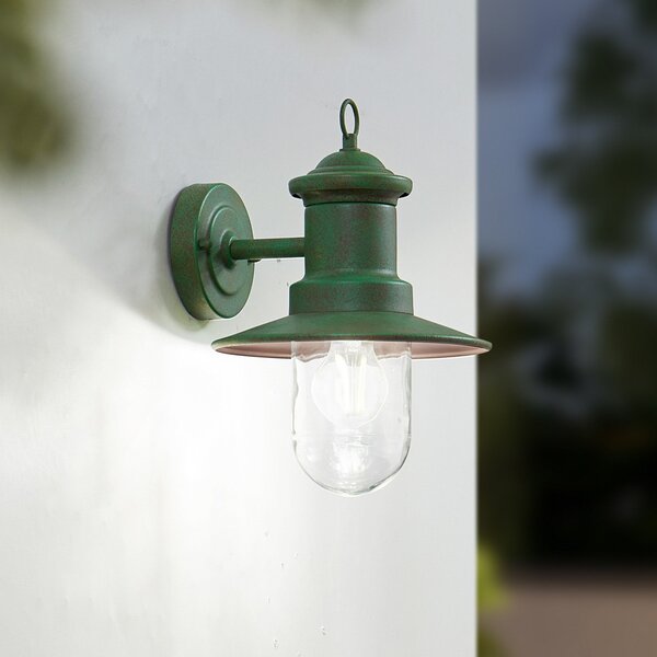 Lindby lumina de perete în aer liber Eloretta, 22 cm, verde, sticlă, oțel, reglabil, Verde, Metal, Casă de țară / Rustic, Felinar