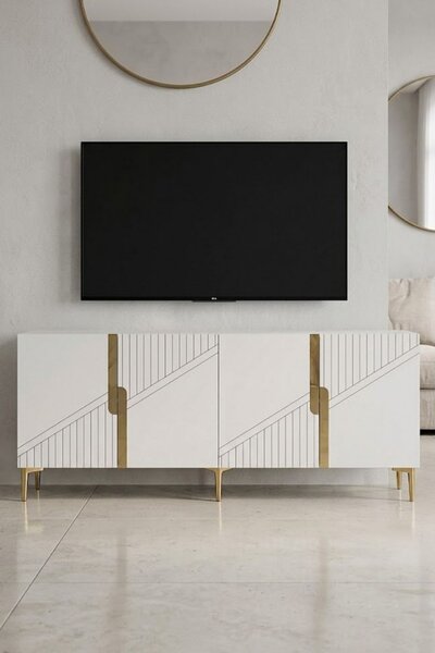 Evva komód, fehér-arany, 125 cm