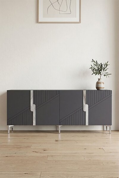 Evva komód, antracit-ezüst, 125 cm