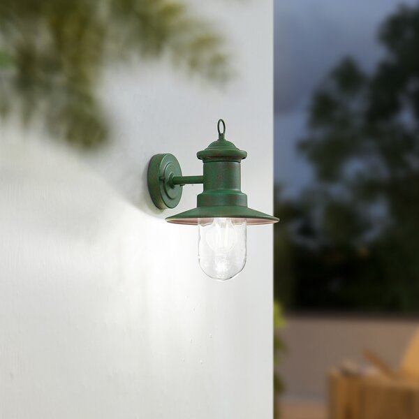 Lindby lumina de perete în aer liber Eloretta, 22 cm, verde, sticlă, oțel, reglabil, Verde, Metal, Casă de țară / Rustic, Felinar