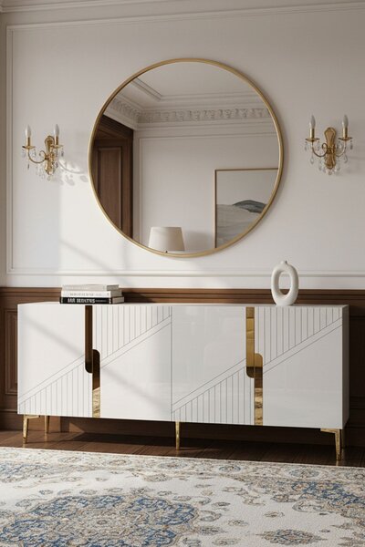Evva komód, fehér-arany, 125 cm