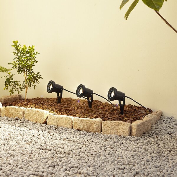 Lindby Thorgal lumină cu vârf de sol, Ø 9,8 cm, negru, set 3, reglabil, Negru, Plastic, Modern