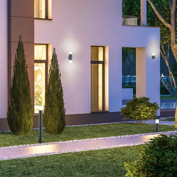 Trio Lighting Aplică pentru exterior Hoosic 2fl. antracit cu senzor, Negru, Metal, Perete rotund