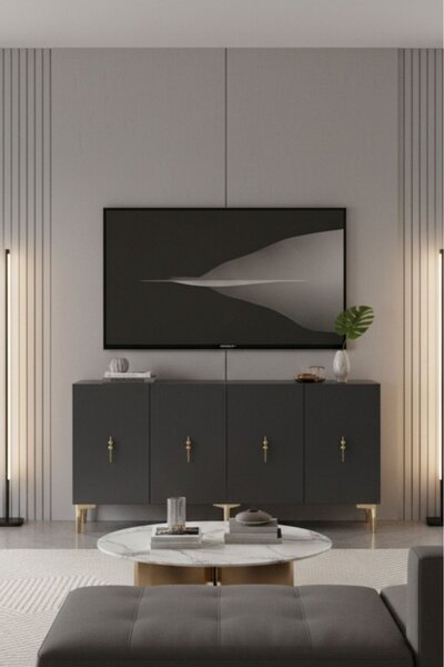 Komód, arany-antracit, 150 cm