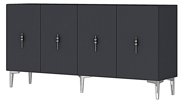 Komód, ezüst-antracit, 150 cm