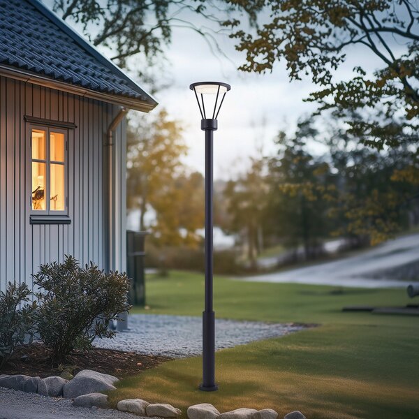 Lucande LED lumina de exterior Elario, 222 cm, negru, aluminiu, Negru, Aluminiu, Modern