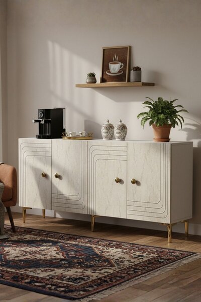 Lessi komód, fehér-travertin, 150 cm – TR555CHM1583