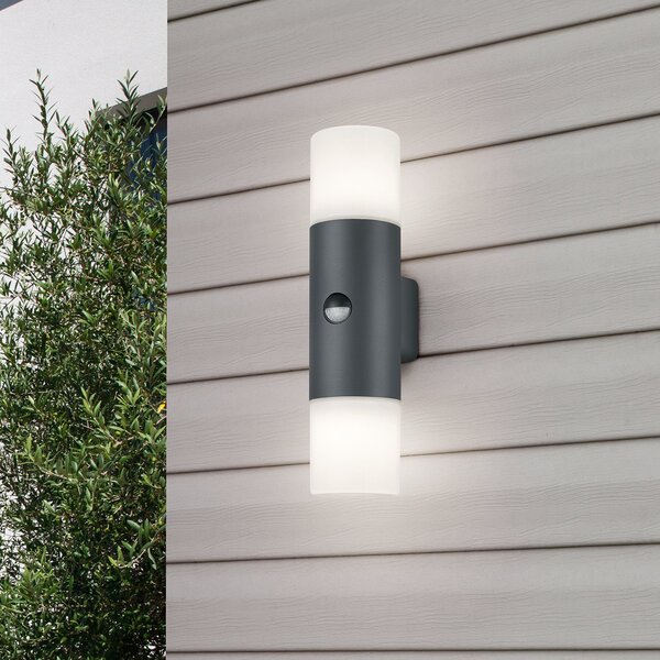 Trio Lighting Aplică pentru exterior Hoosic 2fl. antracit cu senzor, Negru, Metal, Perete rotund