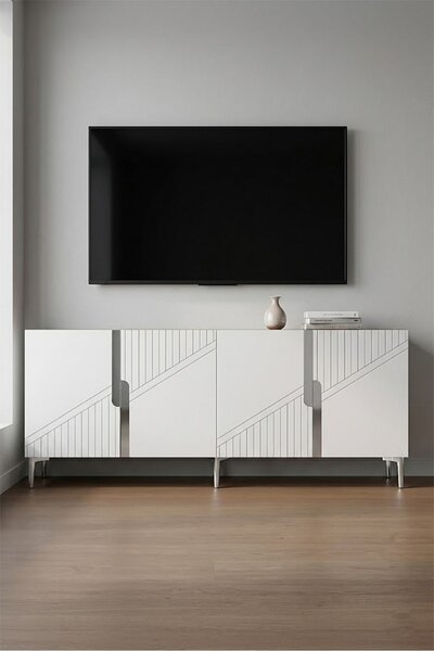 Evva komód, zafír tölgy-ezüst, 150 cm